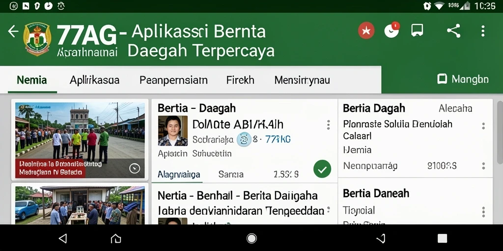 Tampilan antarmuka aplikasi Berita Daerah 77AG yang menarik dan informatif.