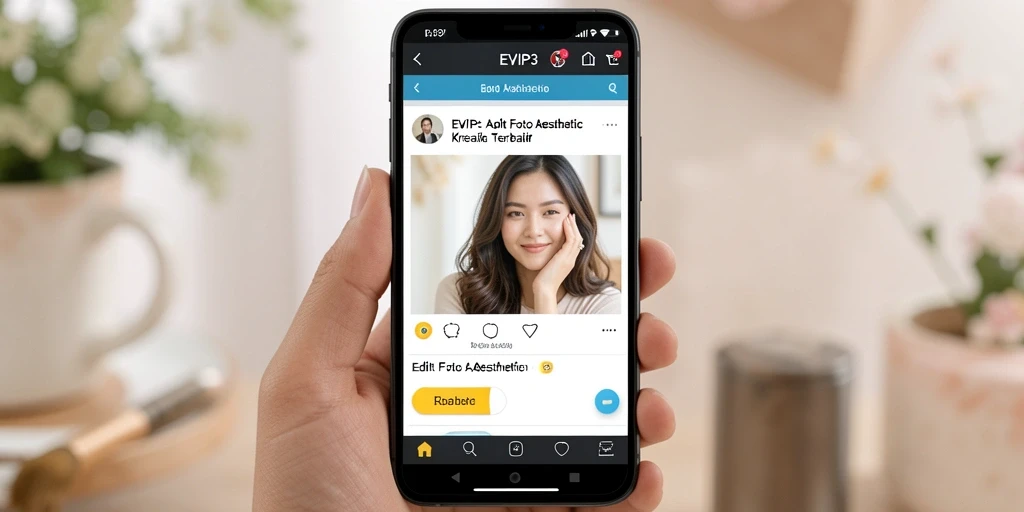 Antarmuka aplikasi EVIP3 yang menarik dan intuitif untuk edit foto aesthetic.