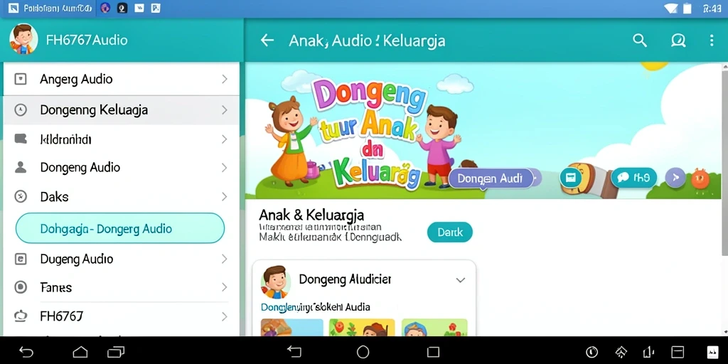 Antarmuka FH6767 menampilkan berbagai pilihan cerita audio yang menarik.